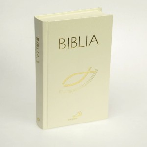 Biblia -  biała z paginatorami  " z rybką"