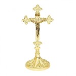 Krzyż stojący z reliefem 20 cm -  złoty połysk