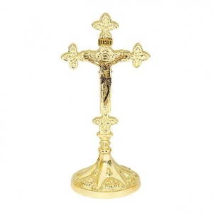 Krzyż stojący z reliefem 20 cm -  złoty połysk